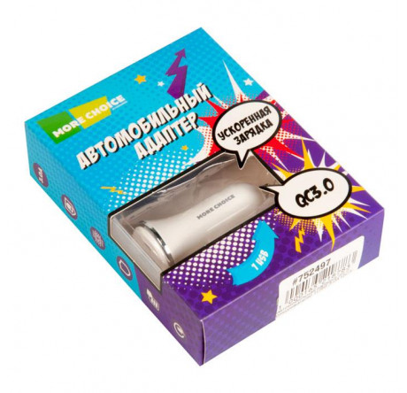 More choice AC22QC 1USB 3.0A QC3.0 АЗУ быстрая зарядка белый MORE CHOICE - chudovo-experts.ru – фото 1